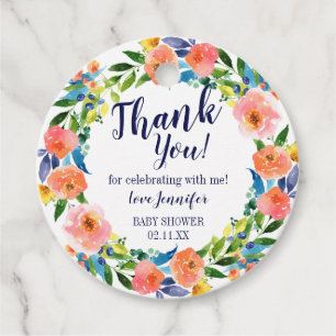 Baby Shower Thank you Favour Tags Watercolor Flowe