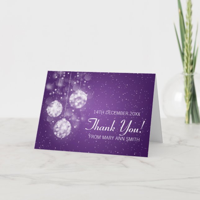 Baby Shower Thank you Festive Baubles Purple (Front)