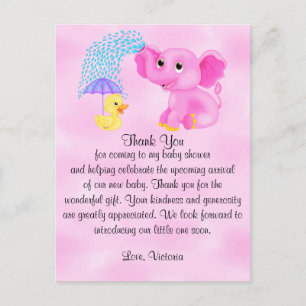 Baby Shower Thank You Girl Elephant Postcard