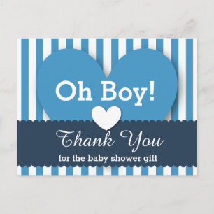 BABY SHOWER THANK YOU Hearts Stripes V05 BLUE Postcard