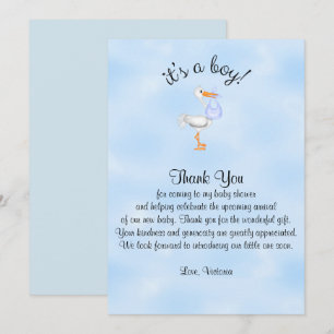 Baby Shower Thank You It's a Boy  Baby Boy Stork Invitation