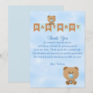 Baby Shower Thank You It's a Boy Baby Boy Teddy Be Invitation