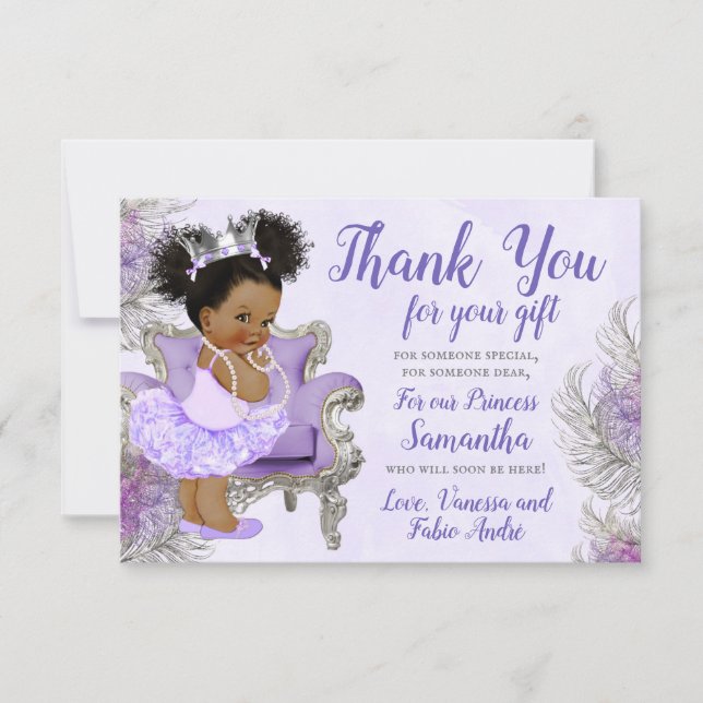 Baby Shower Thank You Lavender Silver Card (Front)