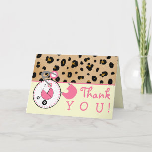 Baby Shower Thank You - Leopard Print & Diaper Pin Card