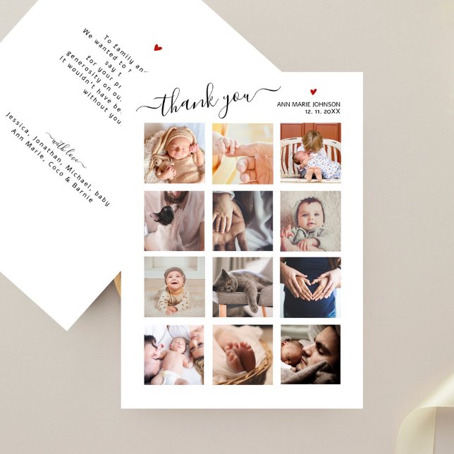 Baby Shower Thank You Minimalist 12 Photo Collage (Creator Uploaded)