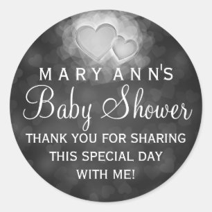 Baby Shower Thank you Modern Hearts Black Classic Round Sticker