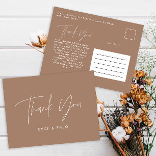 Baby shower thank you natural brown elegant modern postcard