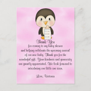 Baby Shower Thank You Penguin Postcard