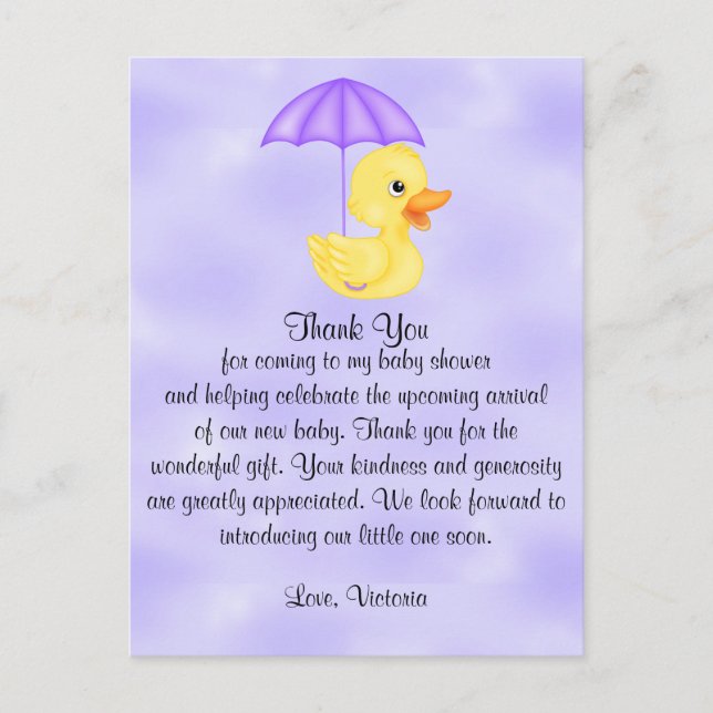 Baby Shower Thank You Rubber Duck Postcard (Front)