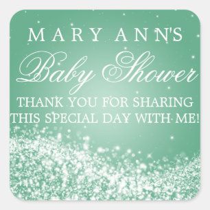 Baby Shower Thank you Sparkling Wave Mint Square Sticker