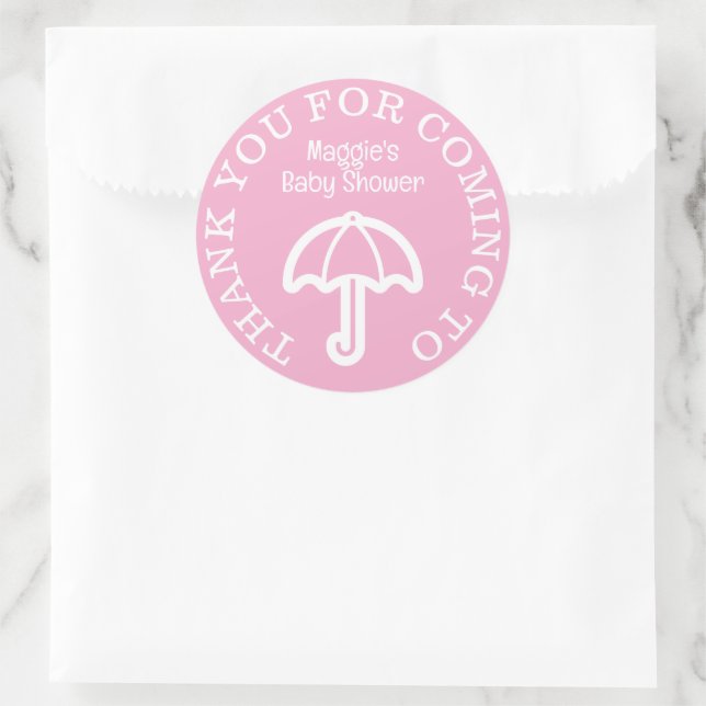 Baby shower thank you stickers with pink umbrella (Bag)