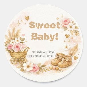 Baby Shower Thank You   Sweet Baby Card Classic Round Sticker