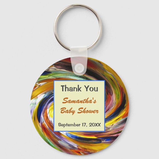 Baby Shower Thank You Swirled Colourful Keepsake Keychain (Front)