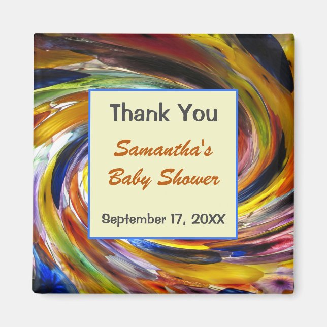 Baby Shower Thank You Swirled Colourful Keepsake Magnet (Front)