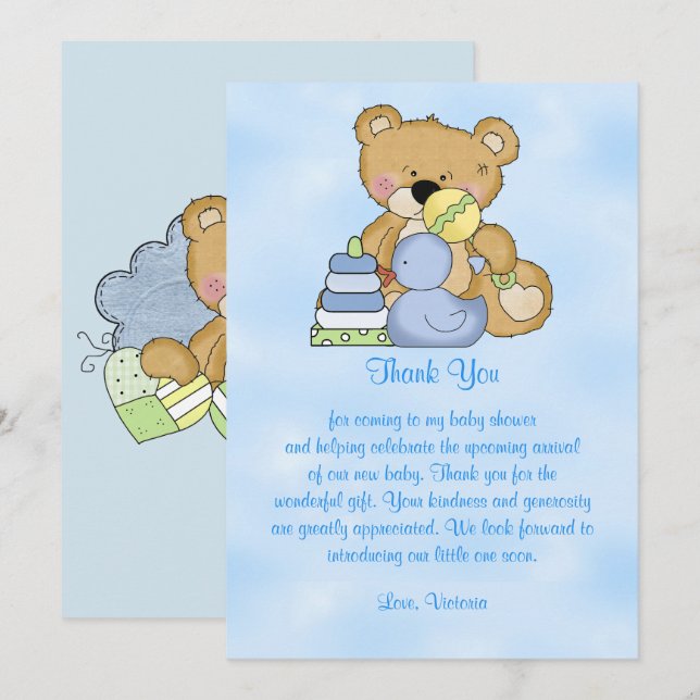 Baby Shower Thank You Teddy Bear Invitation (Front/Back)