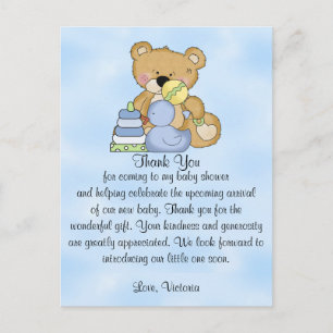 Baby Shower Thank You Teddy Bear Postcard