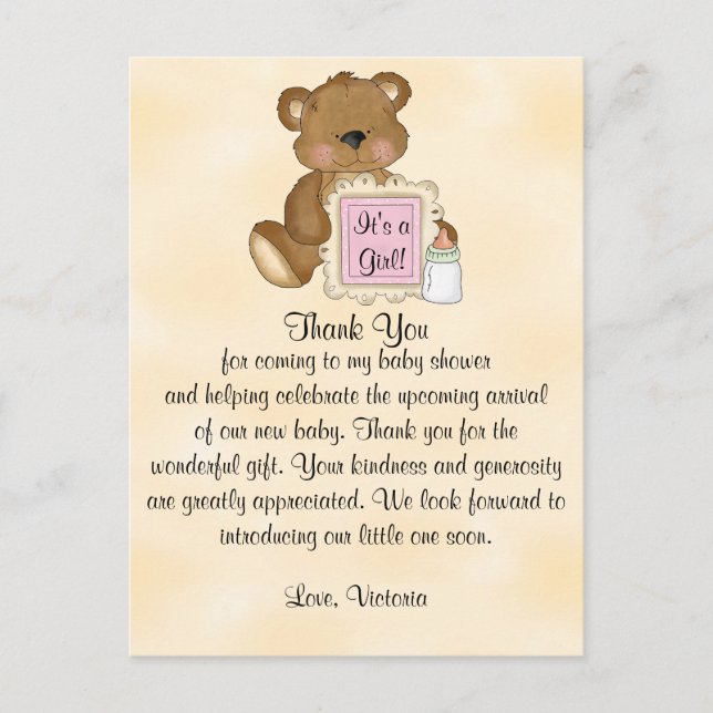 Baby Shower Thank You Teddy Bear Postcard (Front)