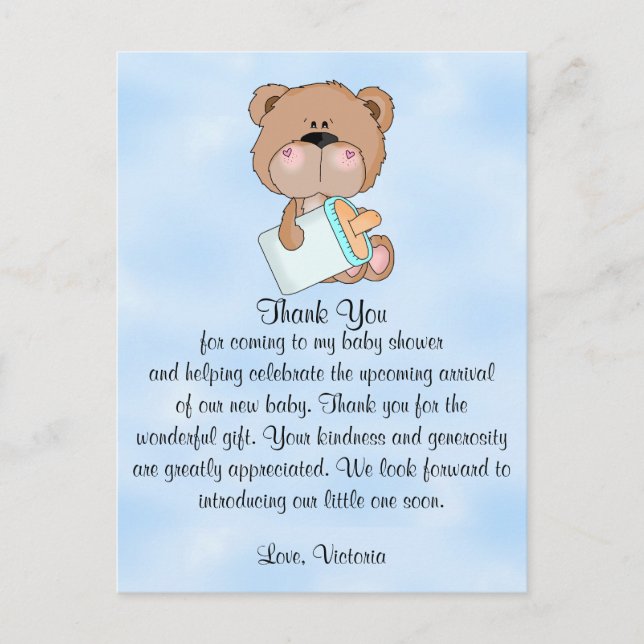 Baby Shower Thank You Teddy Bear Postcard (Front)