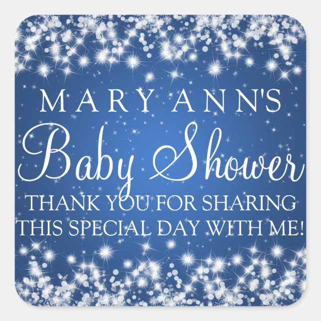 Baby Shower Thank you Winter Sparkle Blue Square Sticker (Front)