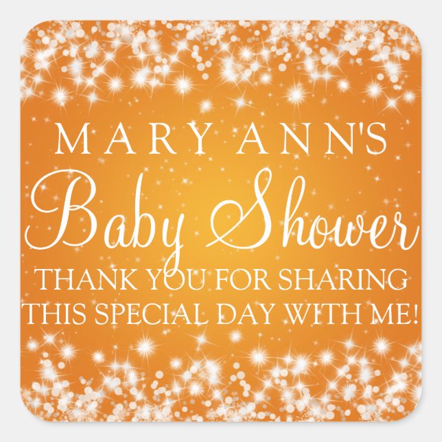 Baby Shower Thank you Winter Sparkle Orange Square Sticker (Front)