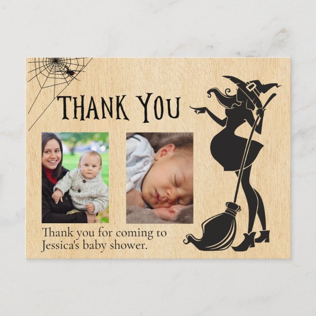Baby Shower Thank you Witch Halloween Photo  Postcard (Front)