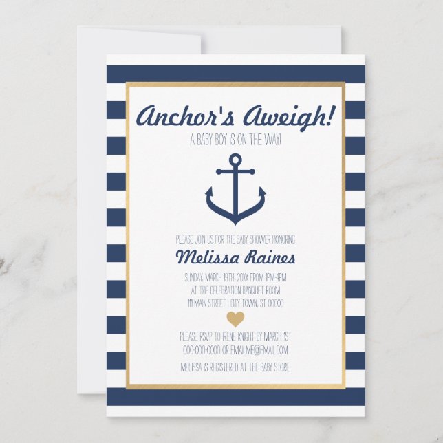 Baby shower thématique nautique Invitation - Ancre (Devant)