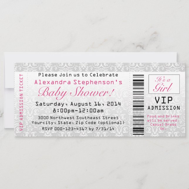 Baby Shower Ticket Invitations, Girl Invitation (Front)