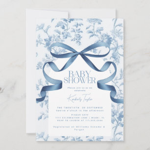 Baby shower Toile De Jouy Blue Bow Invitation