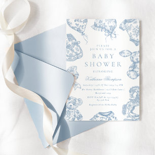 Baby shower Toile de Jouy Blue Boy Invitation