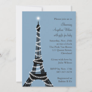 Baby shower Tour Eiffel Invitation (bleu)