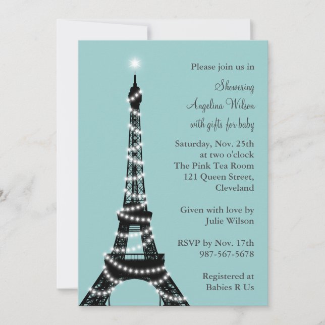 Baby shower Tour Eiffel Invitation (turquoise) (Devant)