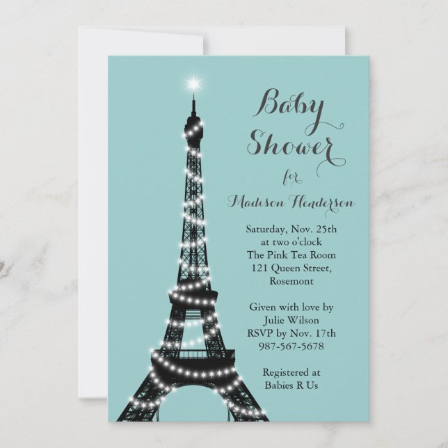 Baby shower Tour Eiffel Twinkles Invitation (Devant)