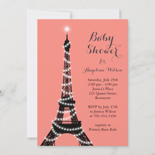 Baby shower Tour Eiffel Twinkles Invitation (Devant)