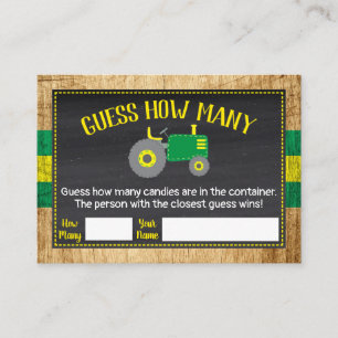 Baby shower Tracteur Vert Devinez Combien De Carte