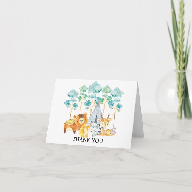 Baby shower Tribal Woodland Animaux Merci Note (Devant)