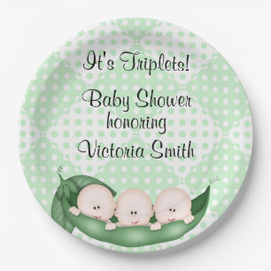 Baby Shower Triplets Peas in a Pod Paper Plate
