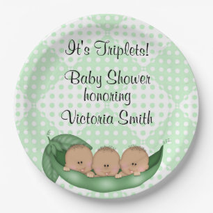 Baby Shower Triplets Peas in a Pod Paper Plate