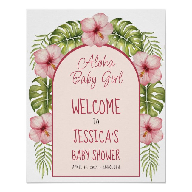 Baby shower tropical Aloha Baby Girl Affiche de bi (Devant)