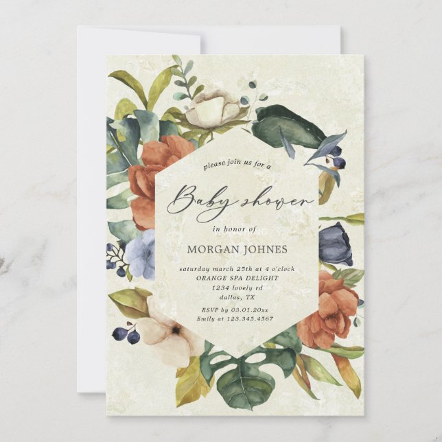 baby shower tropical fleuri élégant Invitation (Devant)