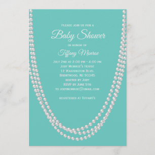 Baby shower Turquoise et perles blanc Invitation