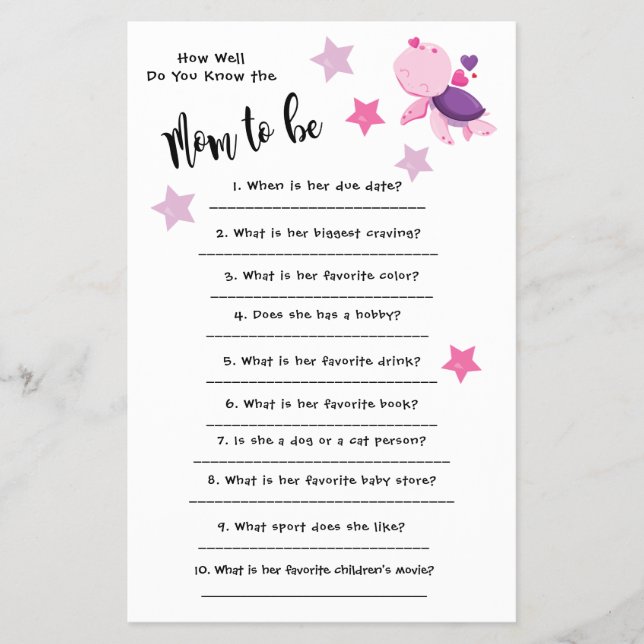 Baby Shower Turtle How well you know the card (Front)