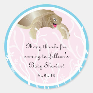Baby shower "Turtle/Pink" Stickers 1 1/2" ou 3"