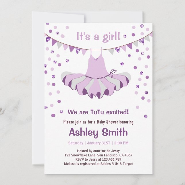 Baby shower TuTu Purple Invitation d'argent (Devant)