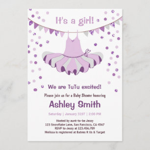 Baby Shower TuTu Purple Silver Invitation