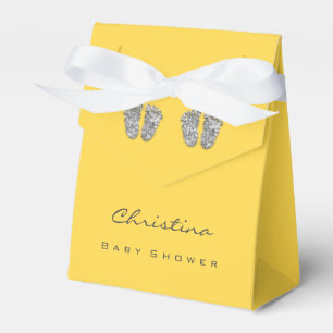 Baby Shower Tweens Feet Drips GlitterSilver Yellow Favor Box