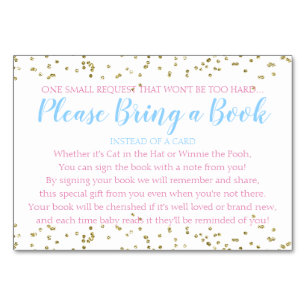 Baby Shower Twin Book Request Gold Confetti Table Number