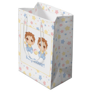 Baby Shower Twin Boys Medium Gift Bag