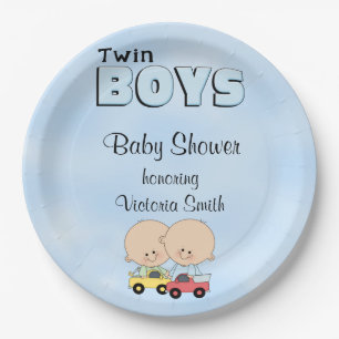 Baby Shower Twin Boys Paper Plate