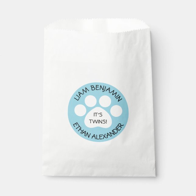 Baby Shower - Twin Boys - Paw Print Theme Favour Bag (Front)
