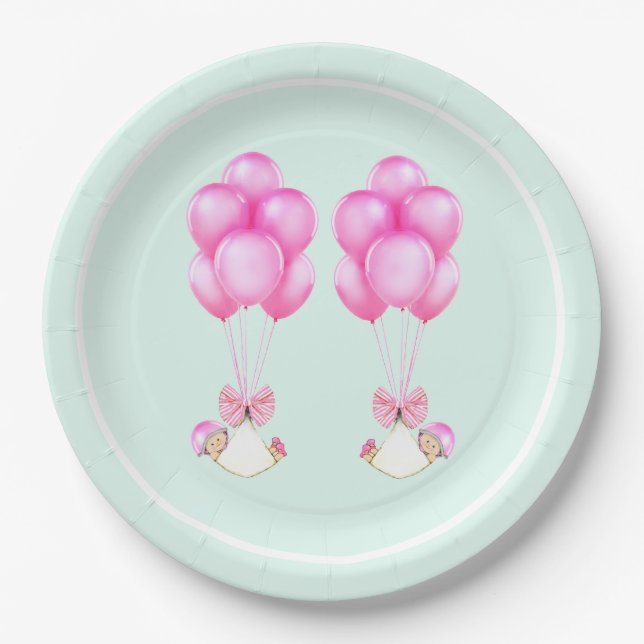 Baby Shower Twin Girls Paper Plate (Front)